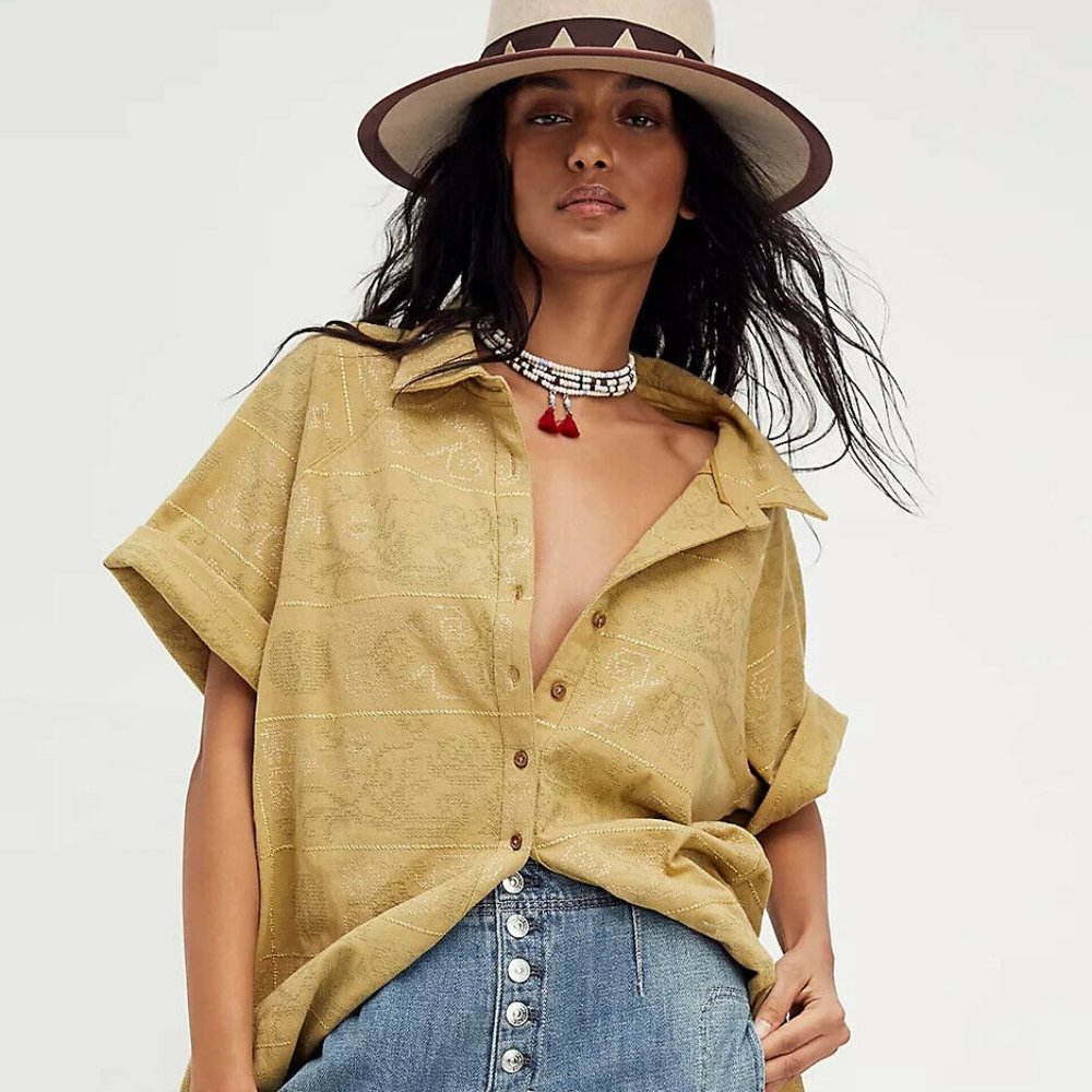 Free People We The Free Yin To My Yang Oversized Shirt Tunic Top XS